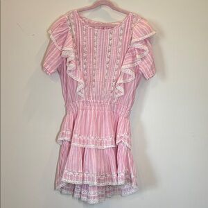 LoveShackFancy Pink and White Lace-Trimmed Natasha Dress Captiva Pink